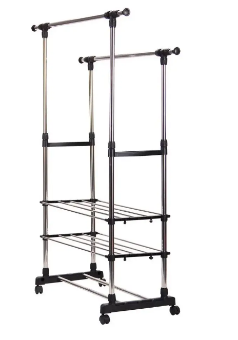 Телескопічна пересувна стійка – вішалка Colgador doble ajustable із полицями для одягу - мініатюра 4