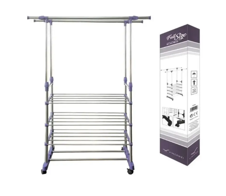 Телескопічна пересувна стійка – вішалка Colgador doble ajustable із полицями для одягу - мініатюра 5