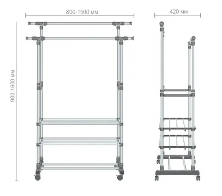 Телескопічна пересувна стійка – вішалка Colgador doble ajustable із полицями для одягу - мініатюра 6