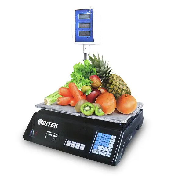 Торгові електронні ваги зі стійкою BITEK YZ-208 Товарні настільні ваги з лічильником ціни та акумулятором, до 55кг