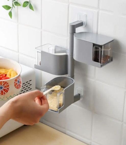 Настінний поворотний органайзер для спецій 360° Модульна поличка з контейнерами, що обертаються, для зберігання спецій і приправ