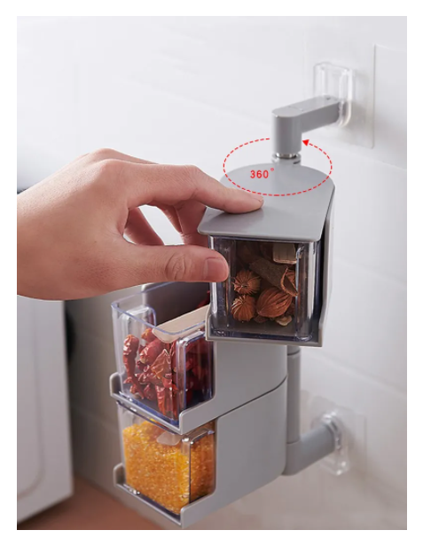 Настінний поворотний органайзер для спецій 360° Модульна поличка з контейнерами, що обертаються, для зберігання спецій і приправ - мініатюра 2