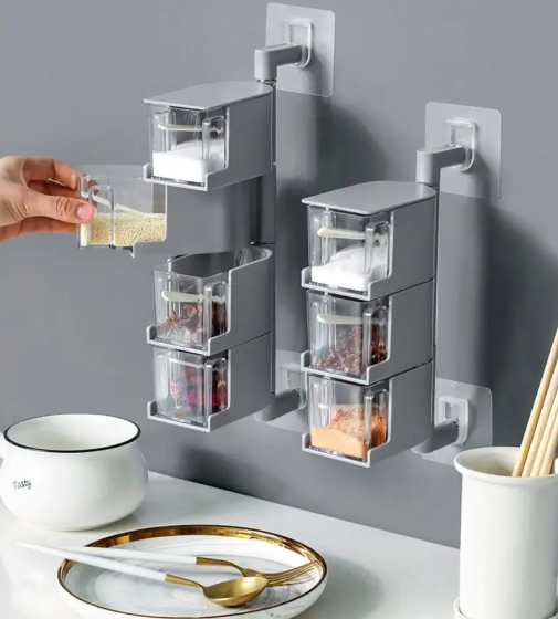 Настінний поворотний органайзер для спецій 360° Модульна поличка з контейнерами, що обертаються, для зберігання спецій і приправ - мініатюра 3