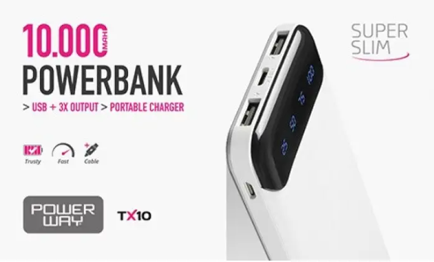 Зовнішній акумулятор Powerway TX10 10000mAh Портативний зарядний пристрій Li-Ion Powerbank Повербанк із цифровим дисплеєм - мініатюра 6