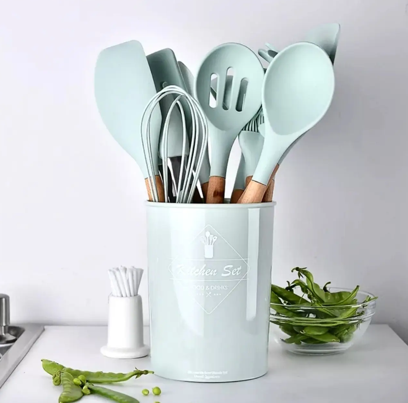 Набір кухонного приладдя Kitchen Set, 12 предметів ∙ Силіконові аксесуари для кухні з підставкою - мініатюра 3