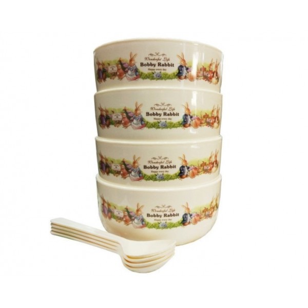 Дитячий набір посуду Bobby Rabbit, 4 тарілки з ложечками - мініатюра 2