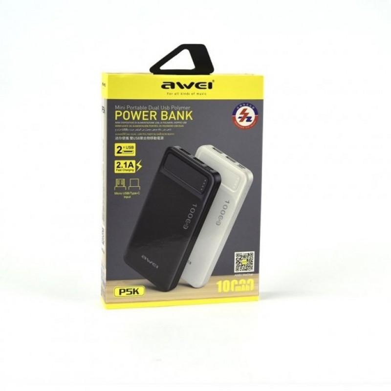 Портативний зарядний пристрій AWEI P5K 10000mAh Power Bank Мобільна зарядка - мініатюра 4