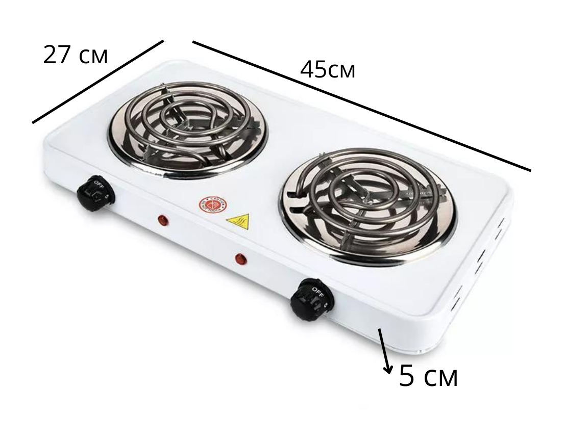 Електрична двоконфорочна плита JX-2020B ∙ Настільна спіральна електроплита, 2*1000 Вт - мініатюра 2