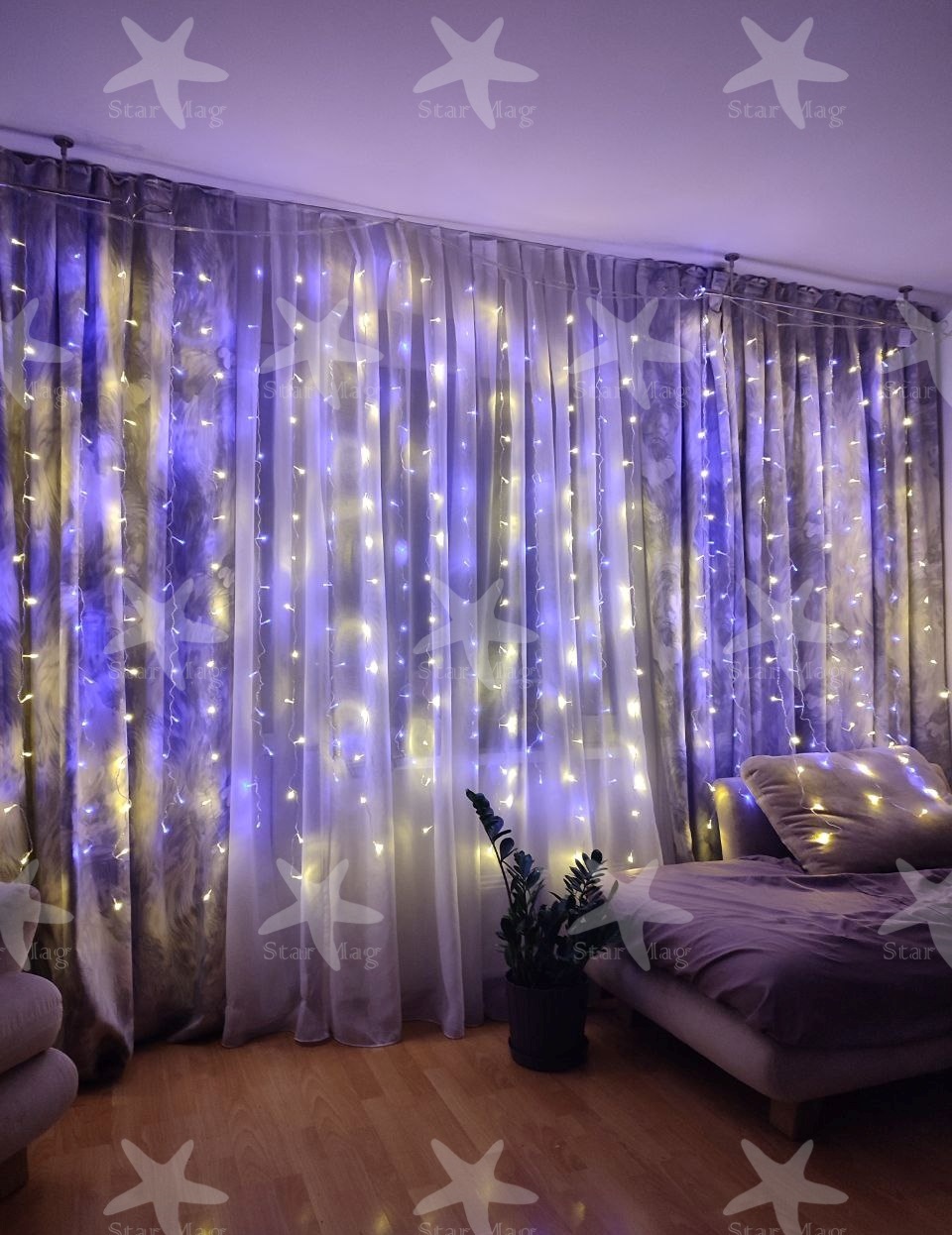 Комплект гірлянд "Україна" 2 в 1 Гірлянда штора на вікно 212 LED 3х2м Синій жовтий колір, 2 шт в наборі