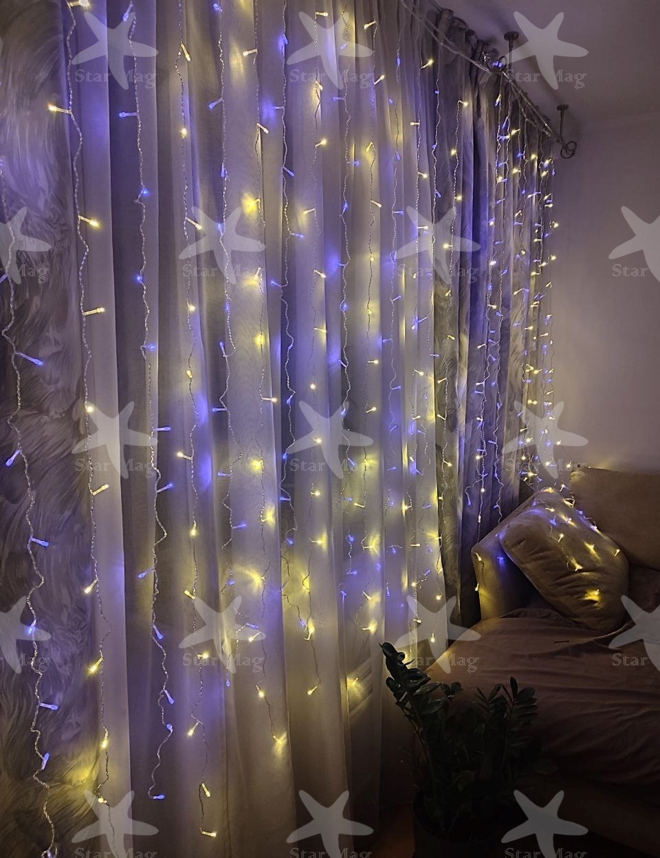 Комплект гірлянд "Україна" 2 в 1 Гірлянда штора на вікно 212 LED 3х2м Синій жовтий колір, 2 шт в наборі - мініатюра 3