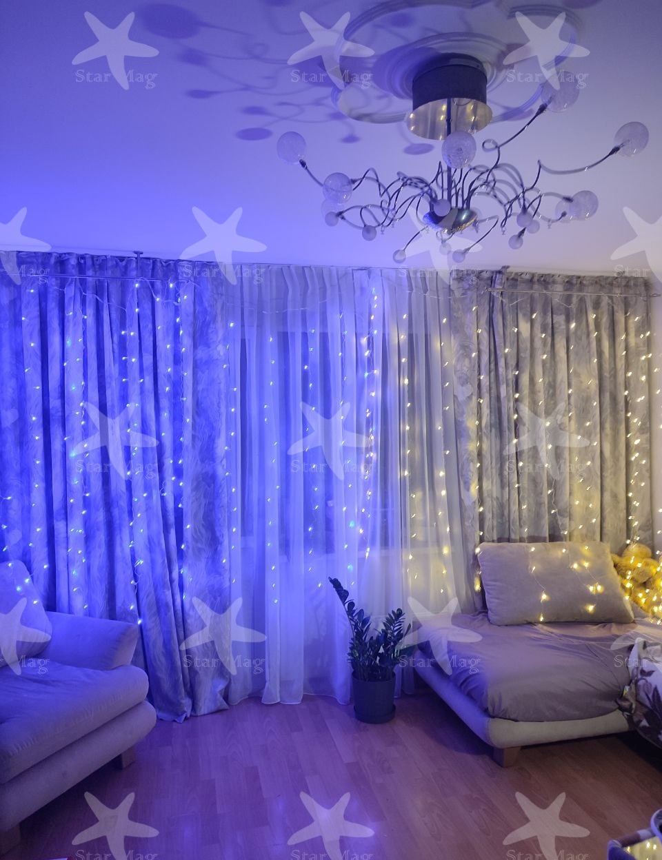 Комплект гірлянд "Україна" 2 в 1 Гірлянда штора на вікно 212 LED 3х2м Синій жовтий колір, 2 шт в наборі - мініатюра 4