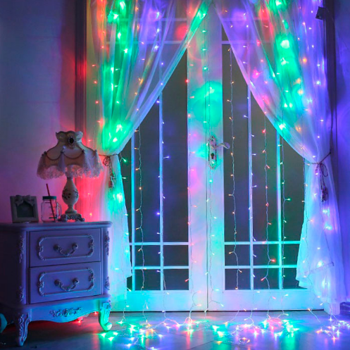 Гірлянда штора Водоспад на вікно Різнокольорова 4 кольори свічення, 3х2м 240 LED з конектором