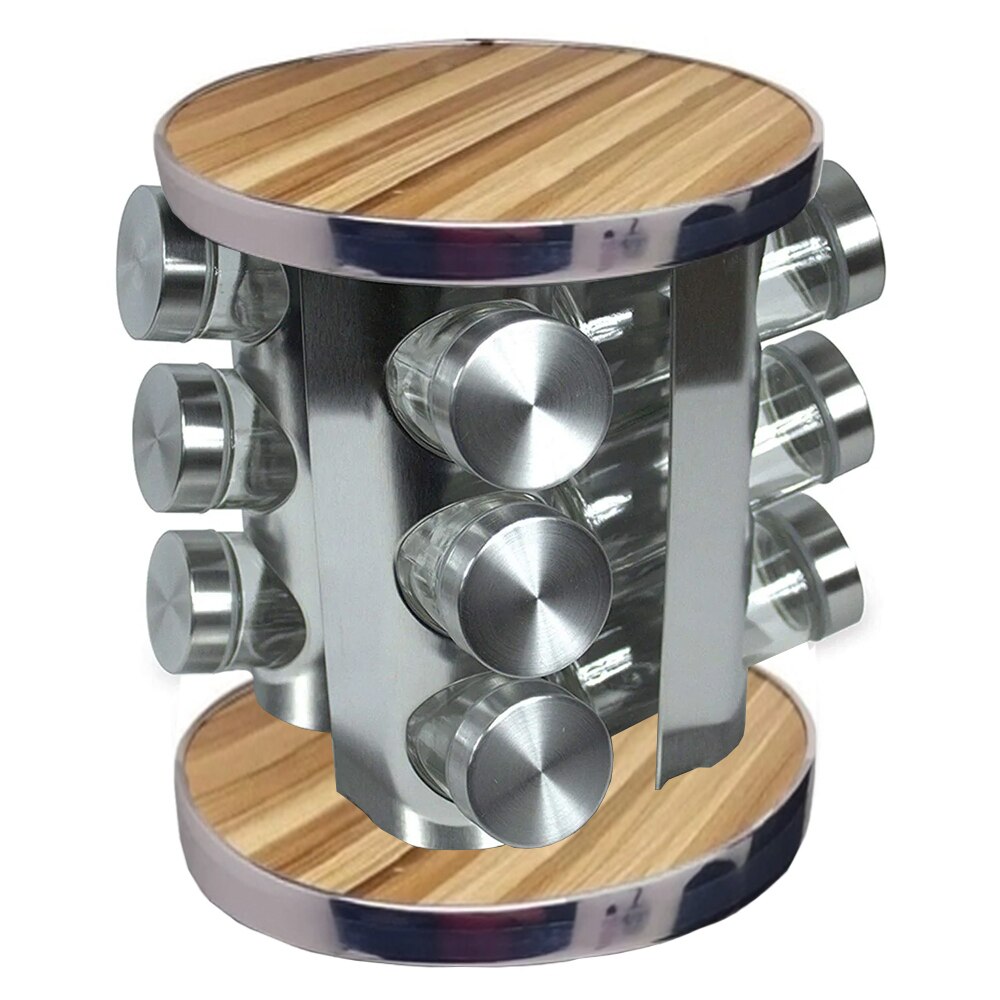 Набір ємностей для спецій Spice Wood Carousel ∙ Карусель - спецівниця на підставці ∙ 12 скляних баночок