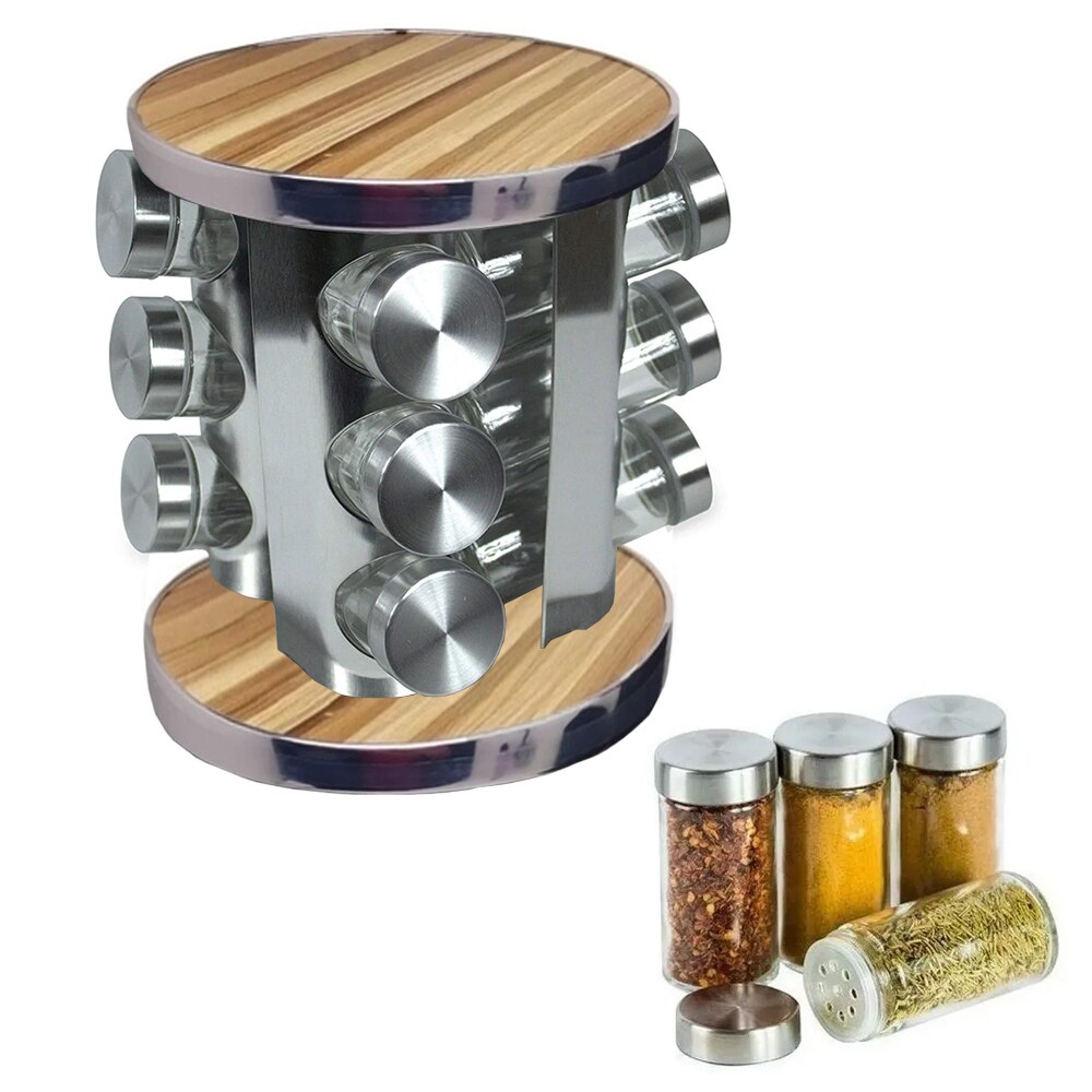 Набір ємностей для спецій Spice Wood Carousel ∙ Карусель - спецівниця на підставці ∙ 12 скляних баночок - мініатюра 2