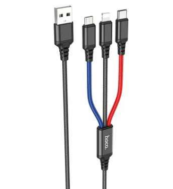 Кабель HOCO X76 Combo 3-in-1 Lightning / Micro-USB / Type-C ∙ Зарядний універсальний USB провід шнур 3 в 1 для заряджання Android / iPhone