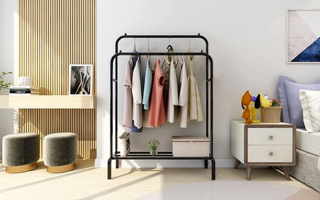 Подвійна стійка – вішалка для одягу Double floor Hanger з полицею для взуття, Ш104хГ41.5хВ152 - мініатюра 3