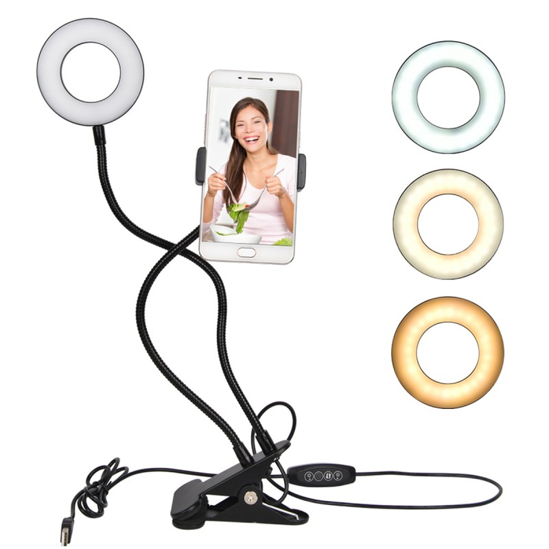 Набір блогера Professional Live Stream Кільцева світлодіодна LED лампа – кільце з гнучким тримачем телефону ∙ Тепле/холодне світло ∙ USB підключення - мініатюра 3