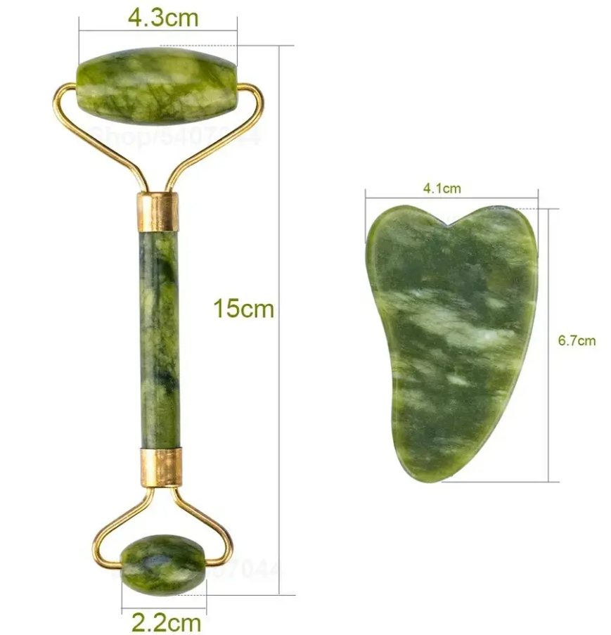 Нефритовий набір для масажу обличчя Ролик 2 в 1 + Скребок Гуаша - мініатюра 4