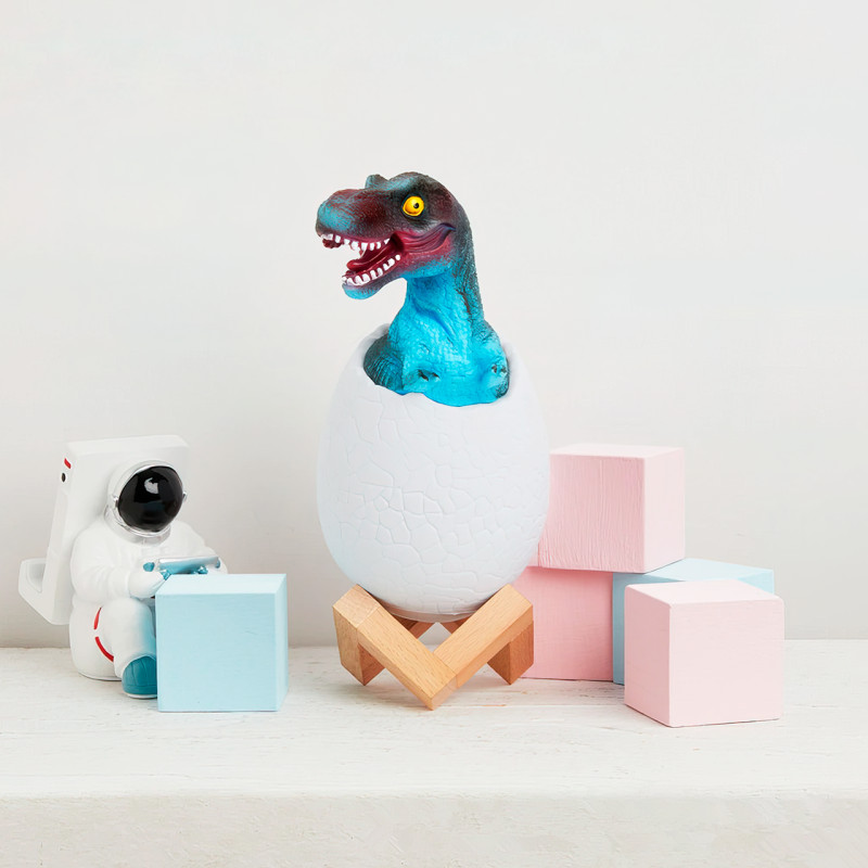 Нічник – світильник Динозаврик в яйці 3D Dinosaur White+RGB Настільна акумуляторна LED лампа з пультом ДУ - мініатюра 5