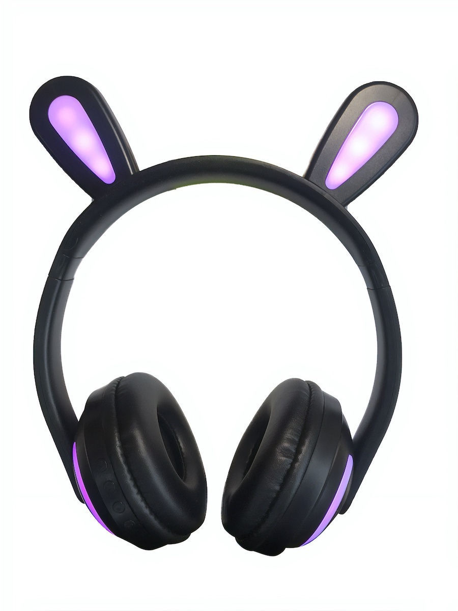 Дитячі навушники з вушками кролика Picun B12 ∙ Бездротові стерео навушники «Зайчик» з мікрофоном та LED підсвічуванням ∙ Чорні / Рожеві - мініатюра 2