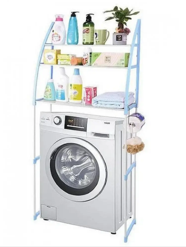 Підлогова стійка - органайзер над пральною машиною, 3 полиці | Етажерка з поличками для ванної кімнати | Рожева/блакитна - мініатюра 2