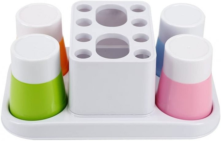 Органайзер для зубних щіток HAPPY FAMILY WASH GARGLE SUIT з дозатором пасти та індивідуальними стаканчиками для всієї родини