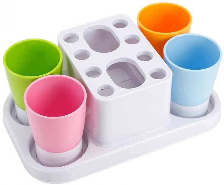 Органайзер для зубних щіток HAPPY FAMILY WASH GARGLE SUIT з дозатором пасти та індивідуальними стаканчиками для всієї родини - мініатюра 4