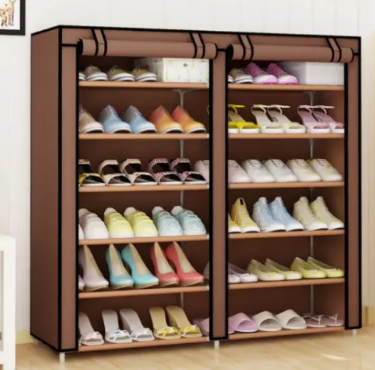 Шафа для взуття Shoe Cabinet тканинний двосекційний органайзер з поличками - мініатюра 2