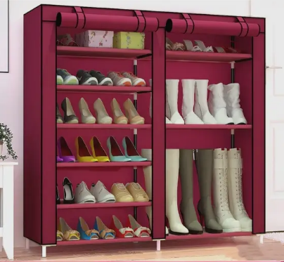 Шафа для взуття Shoe Cabinet тканинний двосекційний органайзер з поличками - мініатюра 4