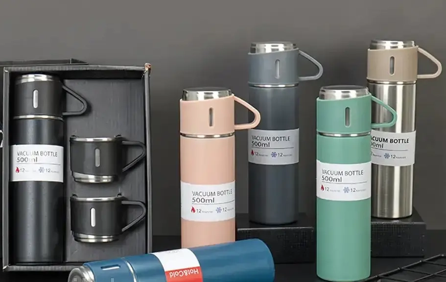 Вакуумний термос з нержавіючої сталі Vacuum Flask Set 500 мл із чашками в комплекті 3* 150 мл ∙ Подарунковий набір 3 в 1 - мініатюра 4