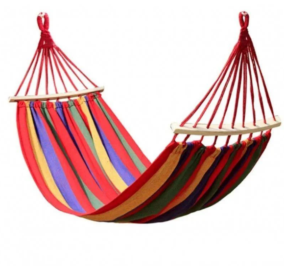 Гамак гавайський бавовняний двомісний, 120 x 200 см садовий посилений з дерев'яними планками поперечинами для дому, дачі, саду - мініатюра 2