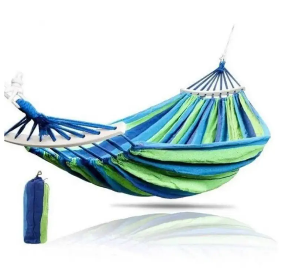 Гамак гавайський бавовняний двомісний, 150 x 200 см садовий з дерев'яними планками поперечинами для дому, дачі, саду - мініатюра 2
