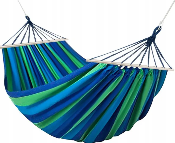 Гамак гавайський бавовняний двомісний, 150 x 200 см садовий з дерев'яними планками поперечинами для дому, дачі, саду - мініатюра 4
