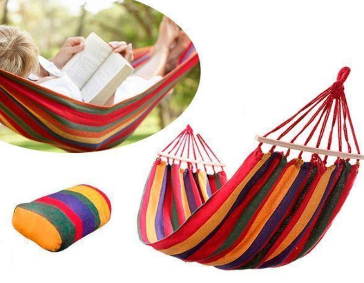 Гамак гавайський бавовняний двомісний, 150 x 200 см садовий з дерев'яними планками поперечинами для дому, дачі, саду - мініатюра 5