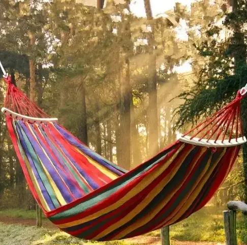 Гамак гавайський бавовняний двомісний, 150 x 200 см садовий з дерев'яними планками поперечинами для дому, дачі, саду - мініатюра 7