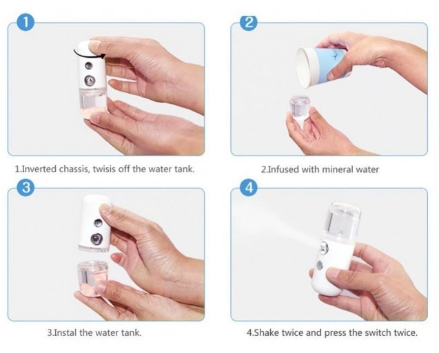 Кишеньковий ультразвуковий зволожувач шкіри Nano Mist Soraver ∙ Портативний USB нано-розпилювач міст для обличчя, 30 мл - мініатюра 3