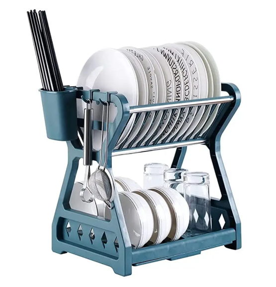 Двоярусна сушарка для посуду XL-157 Кухонний органайзер з екопластику