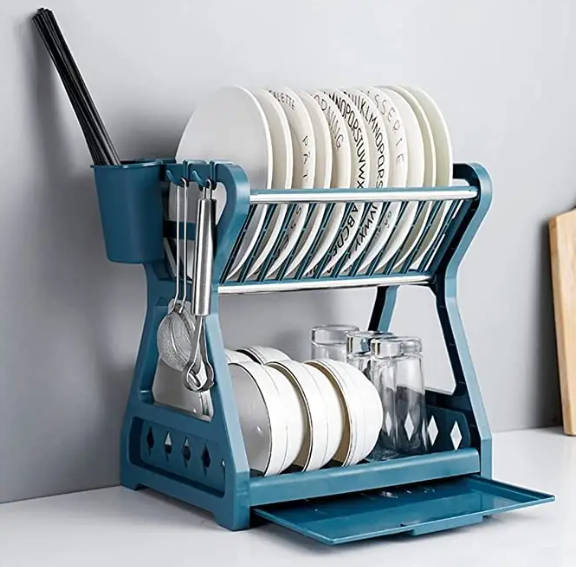 Двоярусна сушарка для посуду XL-157 Кухонний органайзер з екопластику - мініатюра 2