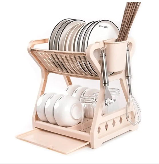 Двоярусна сушарка для посуду XL-157 Кухонний органайзер з екопластику - мініатюра 6