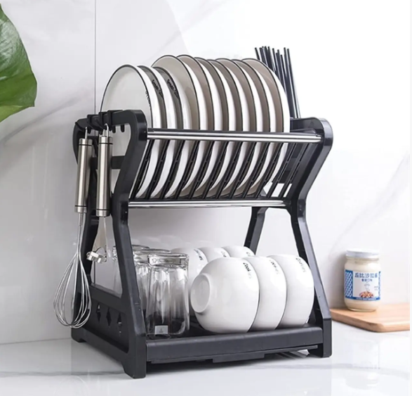 Двоярусна сушарка для посуду XL-157 Кухонний органайзер з екопластику - мініатюра 7