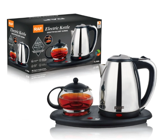 Електричний чайник із заварником на підставці RAF R-7899 2 в 1 Дисковий електрочайник + скляний чайник для заварювання - мініатюра 2