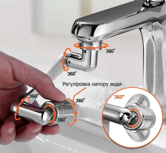 Насадка на кран Faucet splash head Поворотна головка – аератор для змішувача Поворотна головка на 1080 градусів з 2 режимами - мініатюра 4