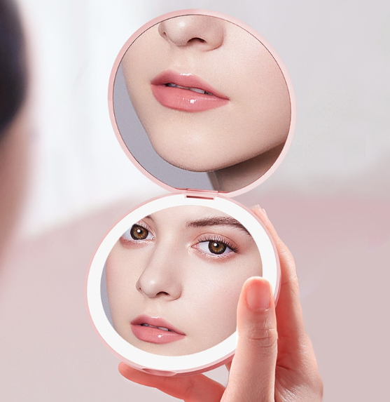 Кишенькове кругле дзеркало для макіяжу з LED підсвічуванням Pocket Mirror USB - мініатюра 5