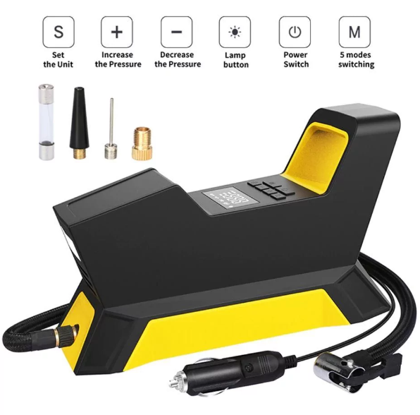 Портативний компресор - насос 12V від прикурювача з цифровим дисплеєм + 3 роз'єми для накачування - мініатюра 2