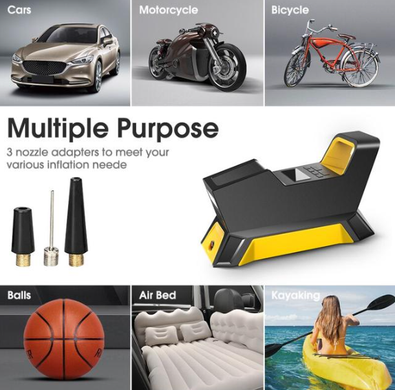 Портативний компресор - насос 12V від прикурювача з цифровим дисплеєм + 3 роз'єми для накачування - мініатюра 3