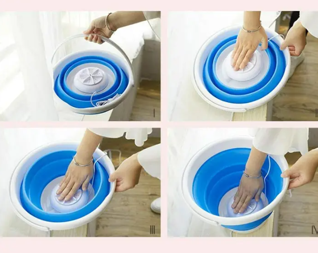 Ультразвукова портативна пральна машина Ultrasonic Turbine Wash USB зі складним відром 10 л - мініатюра 2