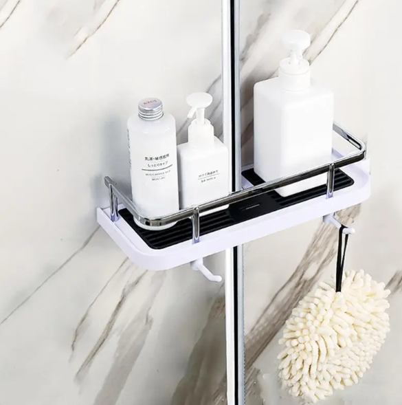 Полиця для ванної кімнати Shower Rack Регульована стійка для душу з тримачем шланга та гачками - мініатюра 3