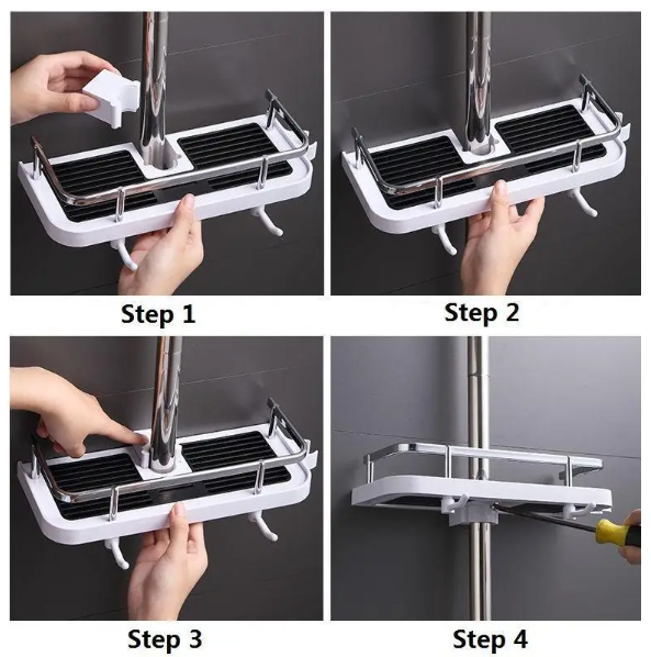 Полиця для ванної кімнати Shower Rack Регульована стійка для душу з тримачем шланга та гачками - мініатюра 5