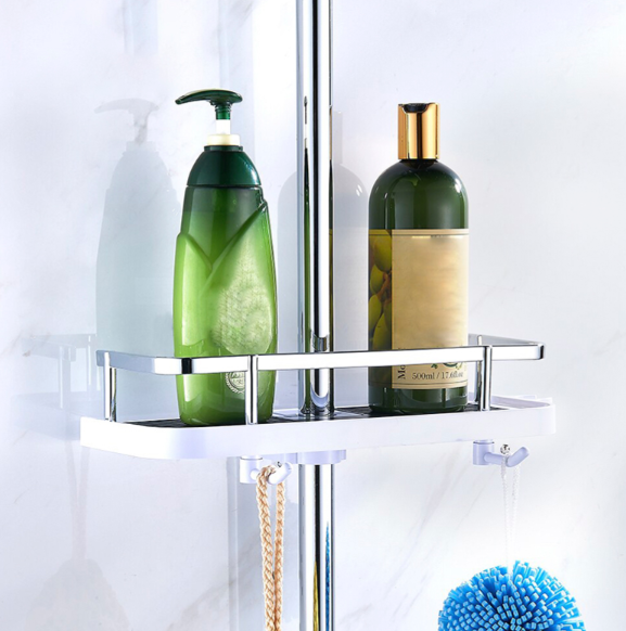 Полиця для ванної кімнати Shower Rack Регульована стійка для душу з тримачем шланга та гачками - мініатюра 6