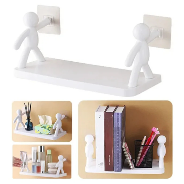 Універсальна підвісна поличка Чоловічки для ванної кімнати / кухні · Побутова полиця на клейких кріпленнях, 33х14 см
